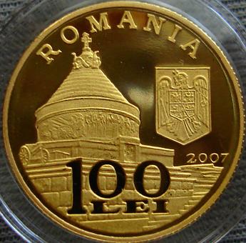 100 lei gold 2007 - 90 Years from the Victories of the Romanian Army in the Battles of Mrti, Mreti and Oituz - obverse