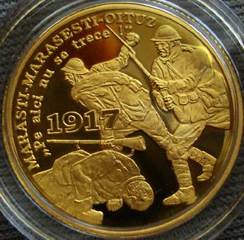 100 lei gold 2007 - 90 Years from the Victories of the Romanian Army in the Battles of Mrti, Mreti and Oituz - reverse
