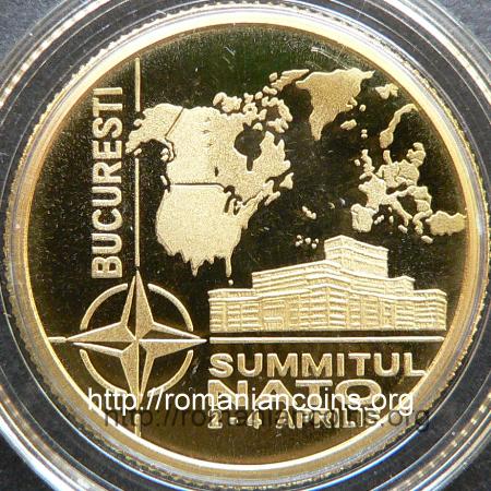 100 lei 2008 - gold - NATO Summit in Bucharest