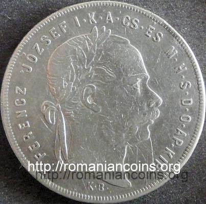 emperor Franz Joseph on a Hungarian coin of 1 forint from 1878