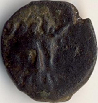 Zeu cu coarne / acvil pe delfin - moned btut la Histria - avers