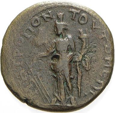 4.5 ai (assaria) - moned btut la Tomis, cu chipul mpratului Gordian i al mprtesei Tranquillina, cu zeia Tyche - revers